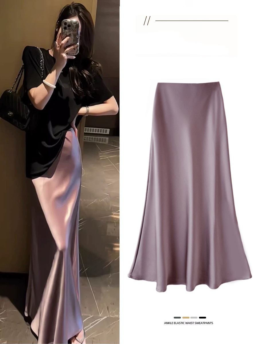 High Waisted Silk Satin Midi Skirt 2