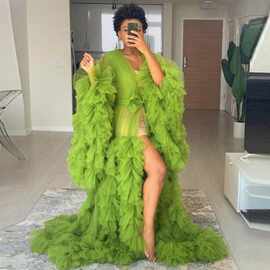 跨境热销晨袍走秀拍照写真孕妇薄款网纱连衣裙派对私服外披裙