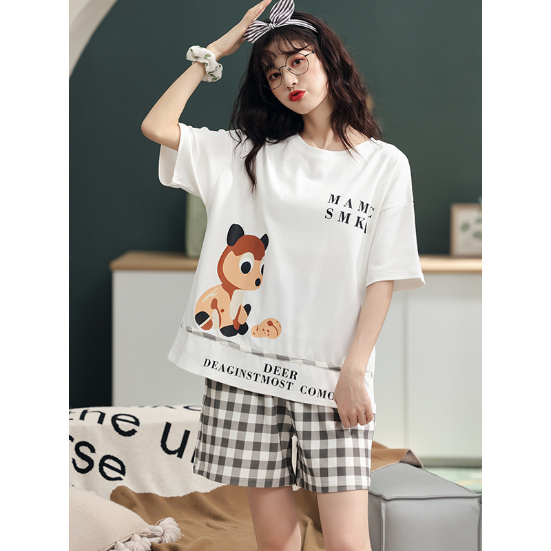 Pareja de pijamas de verano de algodón de manga corta de Internet celebridad oso lindo de dibujos animados nuevo camisón ropa de casa de las mujeres traje de verano