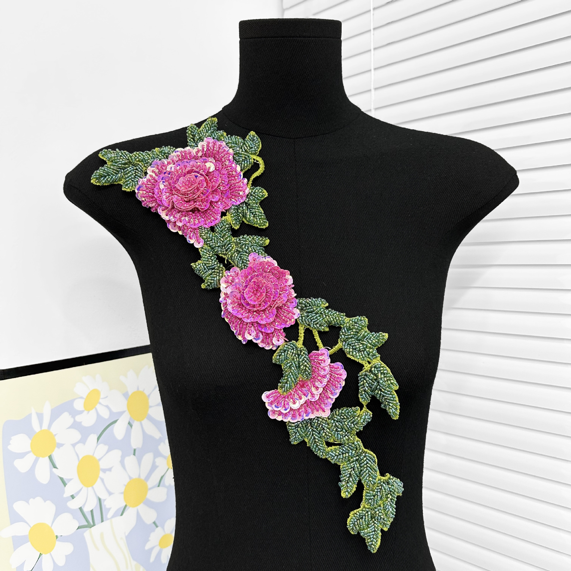 Nuevo bordado de peonía larga vestido de boda de mujer cheongsam decoración de collar parche de flores cuentas tridimensionales image 12