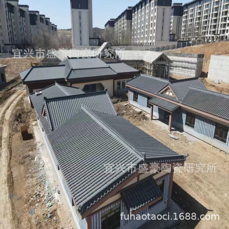 厂家青色琉璃板瓦防水庙宇古建灰色筒瓦片加工勾头滴水顶帽可安装