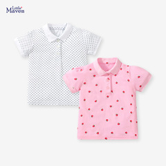 Little maven跨境 兒童T恤夏裝短袖女童polo衫純棉時尚兒童上衣