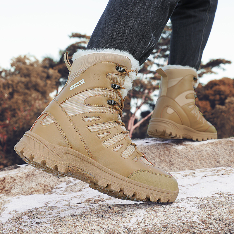 Invierno al aire libre botas de nieve del noreste para hombres gruesas impermeables, antideslizantes, cálidas y terciopelo, zapatos de algodón de esquí a prueba de frío de escalada de montaña