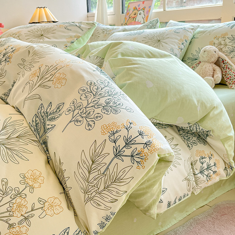 Cama de algodón cuatro piezas de sábanas de algodón cubierta dormitorio único pequeño fresco tres piezas de Nantong ropa de cama al por mayor
