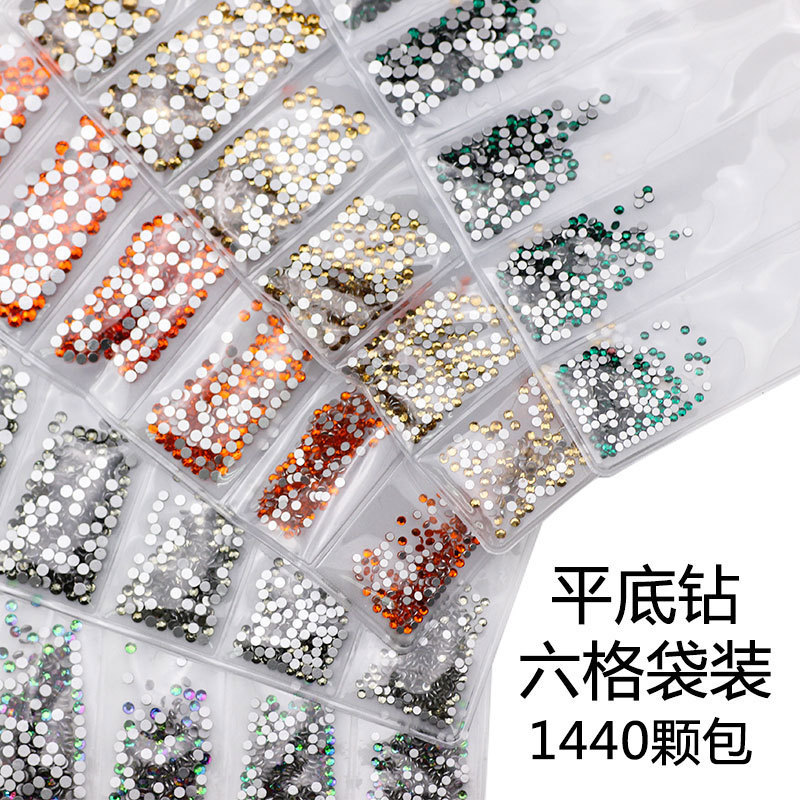 1440 Nail Drill Flat Bottom Rhinestone Mix 6 Nail Drill Color Crystal Round Set diy Nail Jewelry