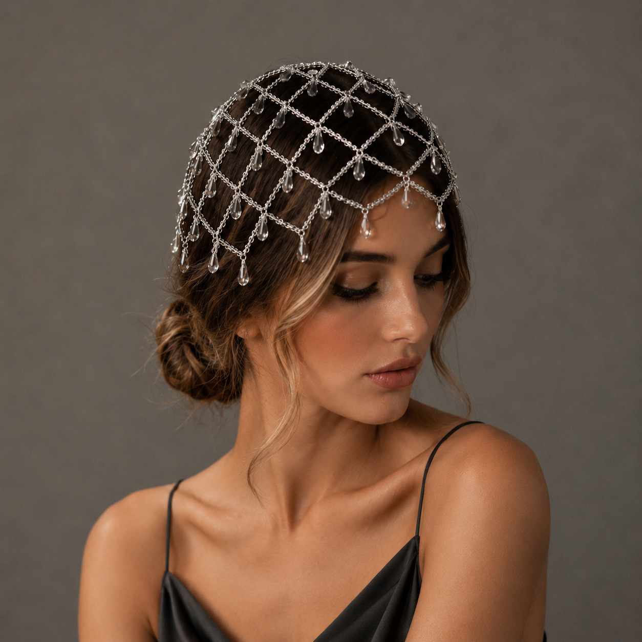 French Elegant Mesh Tassel Hair Chain Flash Oval Pendant Headdress Hair Accessories Bridal Accessories Female Headband