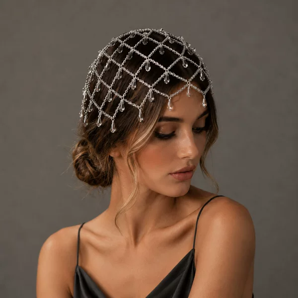 French Elegant Mesh Tassel Hair Chain Flash Oval Pendant Headdress Hair Accessories Bridal Accessories Female Headband