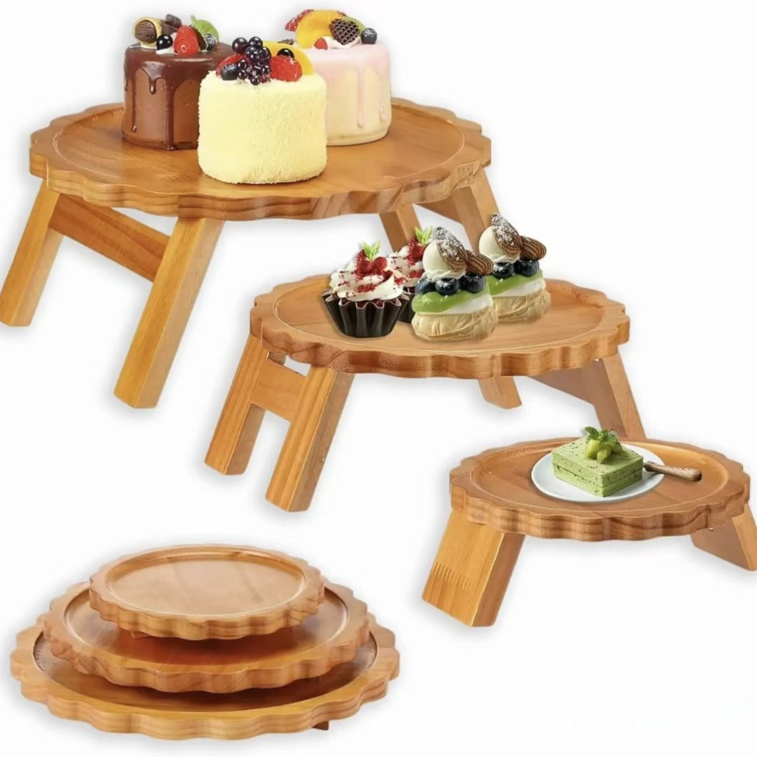 Wooden Party Tray Foldable Dessert Display Stand Wedding Tiered Display Stand Candy Snack Cupcake Stand