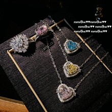 帕帕拉恰粉爱心宝石项链 富家千金 镀18K金 海蓝锆石冰花切 颈链