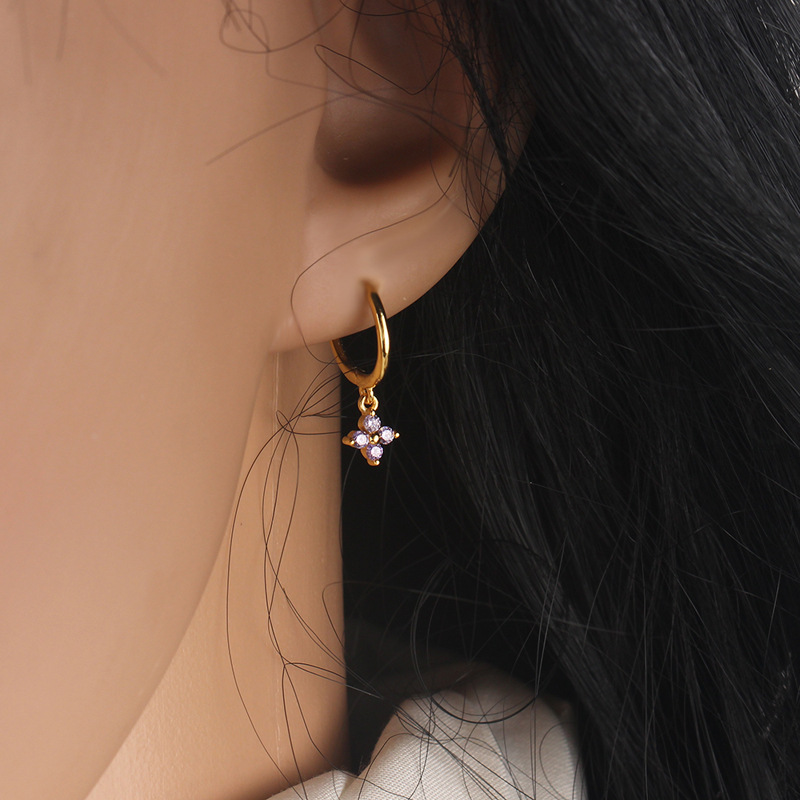 1 Pair Elegant Lady Flower Plating Inlay Copper Zircon Drop Earrings display picture 4