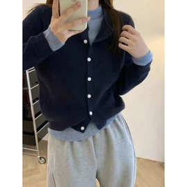 藏蓝色假两件毛衣女内搭春款别致绝美小上衣设计感茶里茶气小香风
