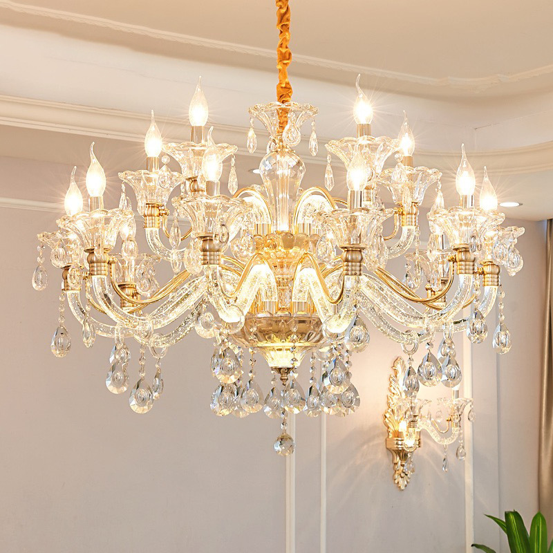 European-style crystal chandelier luxury living room lamp dining room lamp bubble crystal tube lamp arm luminous fashion creative candle lamp