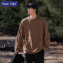 NASA春季男士纯色纯棉打底衫长袖青少年舒适宽松休闲男款上衣百搭