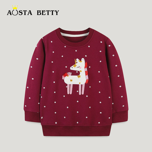 European and American Style Girls' Long-Sleeve Sweatshirt Autumn New Embroidered Children's Sweatshirt Medium Kids Hoodie One-Time Shipping