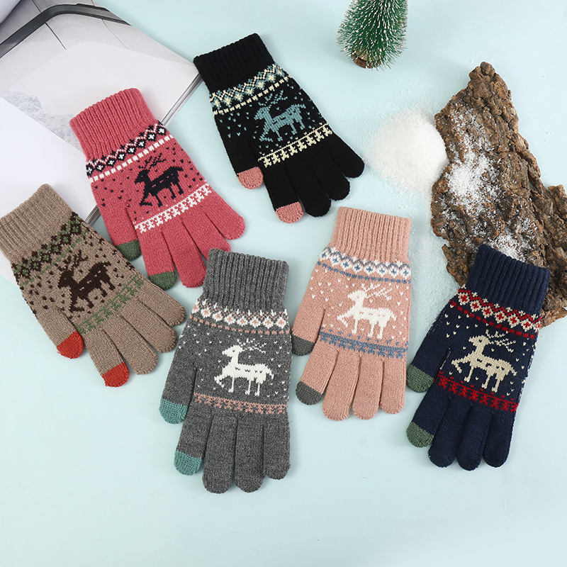 Fawn gloves Christmas knit men's and women's cycling sports Winter Touch screensaver warm gloves_maomaolike.com
