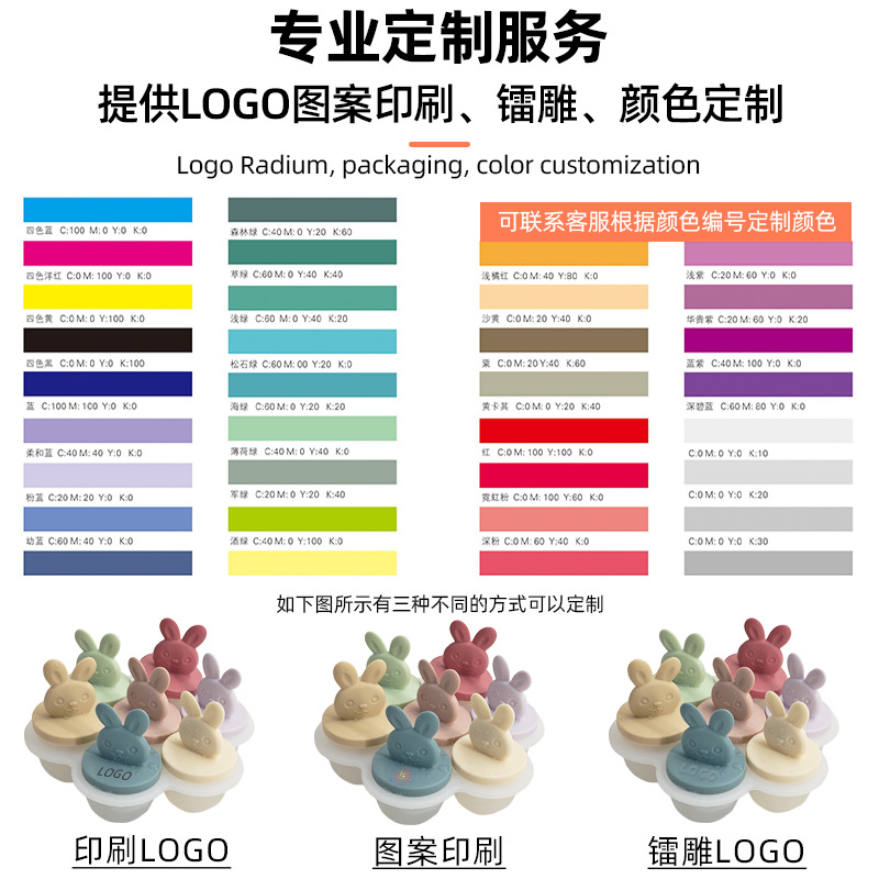 Ventas calientes de nuevos productos de silicona 7 agujeros caja de alimentos suplementarios de dibujos animados pequeña caja de pastel de silicona para bebés molde de hielo para bebés