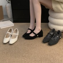 毛毛鞋女冬外穿粗跟玛丽珍单鞋加绒棉鞋仙女晚晚风气质女士高跟鞋
