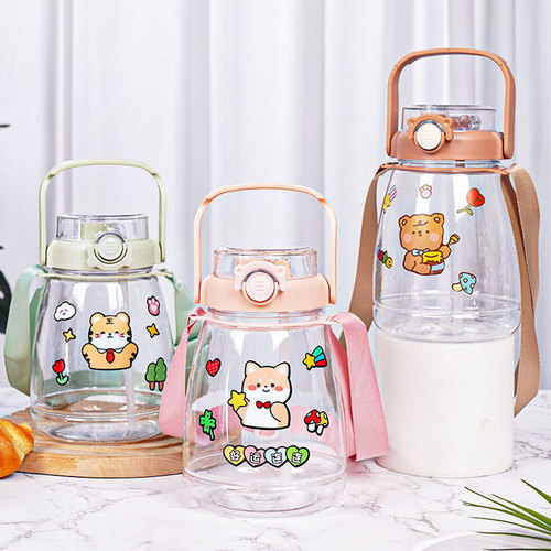 Double-drink pot belly cup, large-capacity plastic cup, Internet celebrity, high-looking child student, straw, sports portable water cup gift