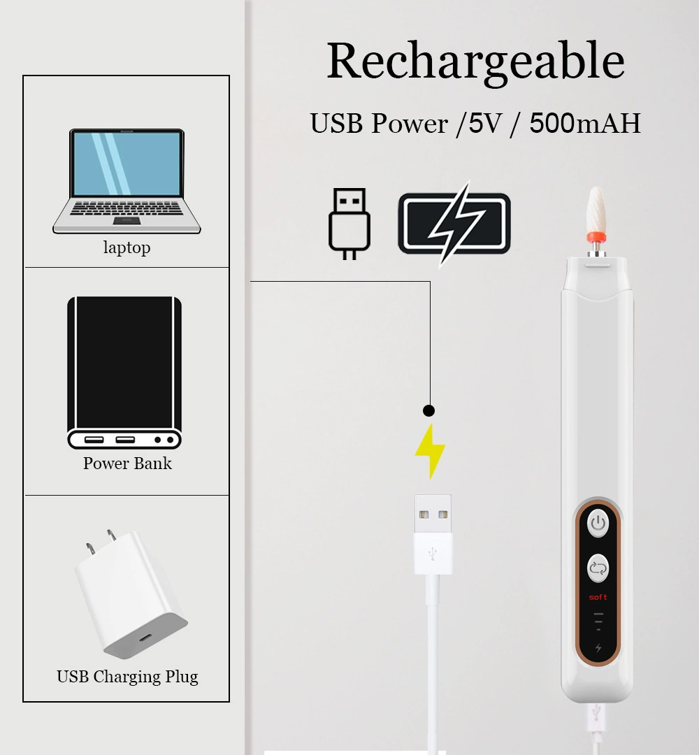 Ручная дрель для маникюра с USB, портативная электрическая щетка для маникюра с 6 насадками