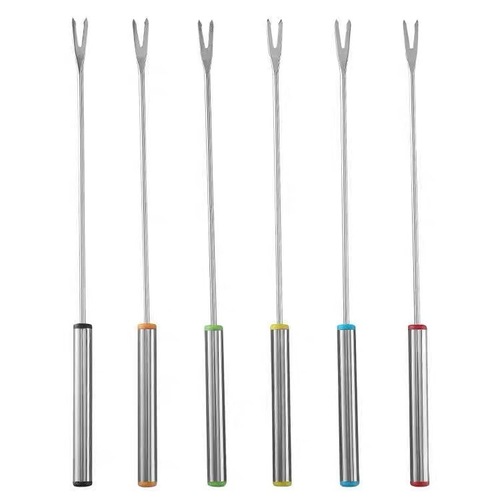 Six-piece set of fruit forks, stainless steel multi-color skewer tools, hot pot picks, dessert forks, outdoor barbecue forks, hot pot spicy