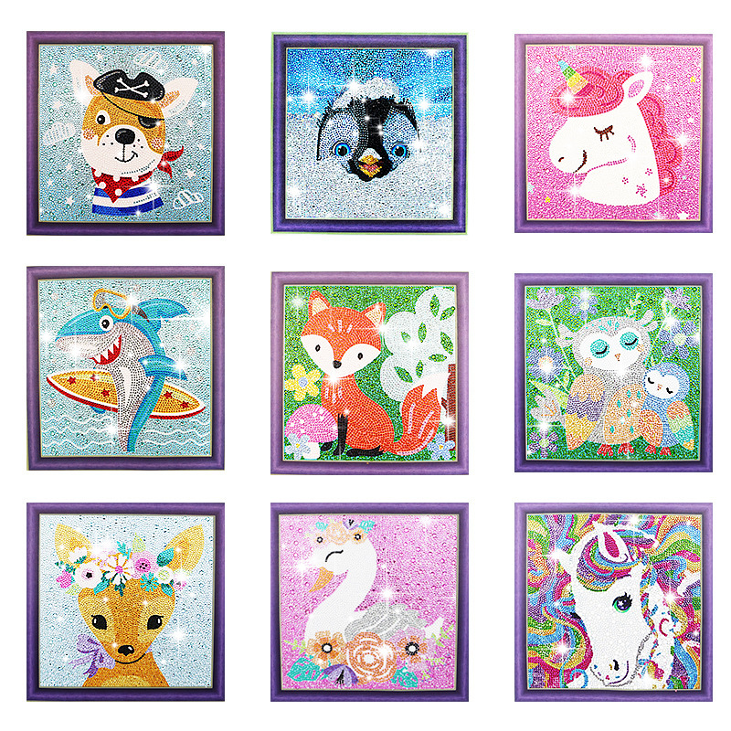 Personalizado comercio exterior transfronterizo niños 5D diamante pintura de tamaño completo diamante hecha a mano DIY serie de dibujos decorativos de animales para dibujar