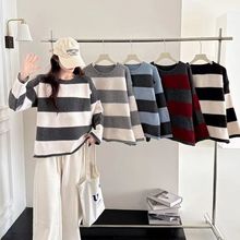 濮院2025韩系中高端时尚针织衫秋冬新款条纹长袖撞色百搭毛衣女潮