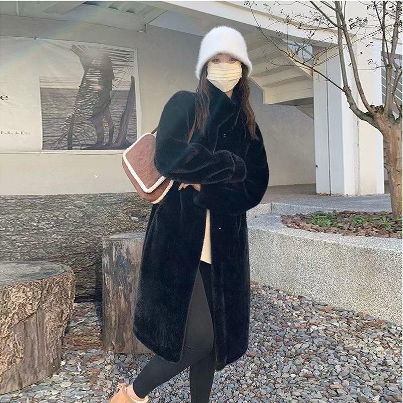 厂家批发2025冬季新款毛绒外套女加长款加厚环保皮水貂绒大衣女装|undefined