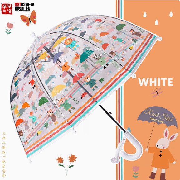 Sombrilla Transparente Infantil de Mango Largo 2-7 Años Semiautomático, Ligero para Jardín de Infantes