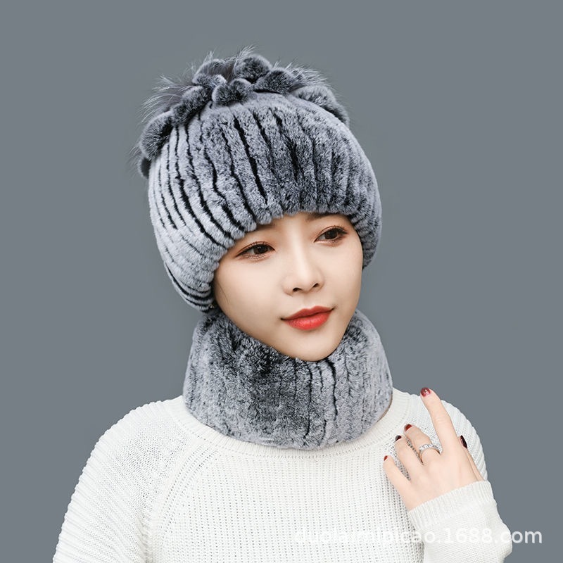 冬季新款濑兔毛编织帽子围巾女韩版时尚皮草帽子百搭保暖针织帽子|undefined
