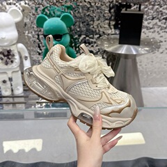 蕾丝气垫小个子老爹鞋女2025早秋新款小众设计师刺绣运动休闲鞋潮