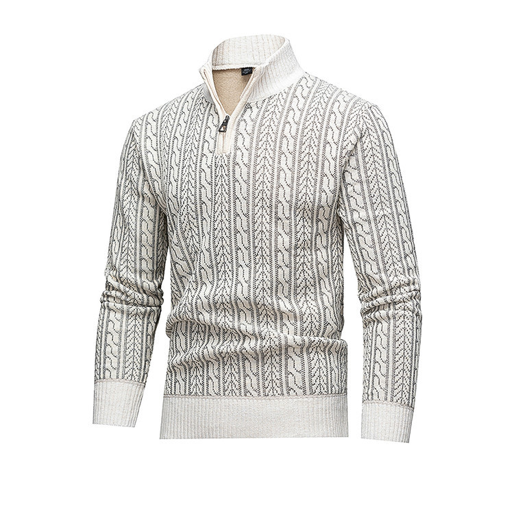 Comercio exterior otoño y invierno nuevo hombre europeo y americano camiseta de punto de manga larga torsión de medio cuello con cremallera suéter de hombre camiseta de base