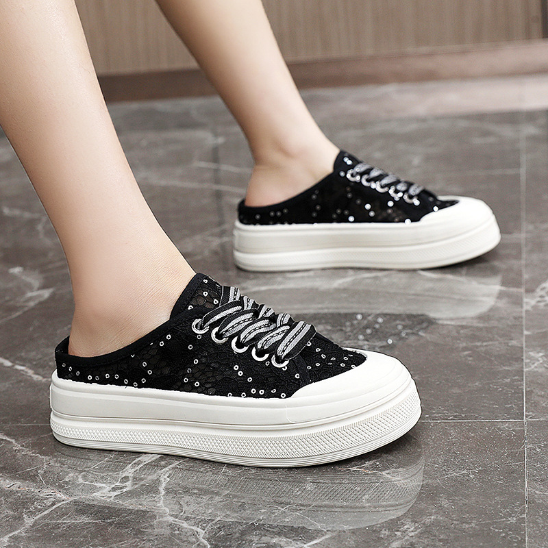 Zy3362 Nuevas pantuflas de media caña, zapatos de malla transpirables de verano, suela gruesa, estilo casual que aumenta la altura_voghion.com