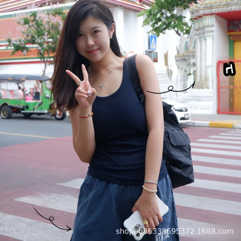 Cross-Border 26 Summer New Fashion Brand Th Same Style Tommy Hilfiger Same Style Slim Fit Versatile Stretchy Vertical Stripe Tank Top