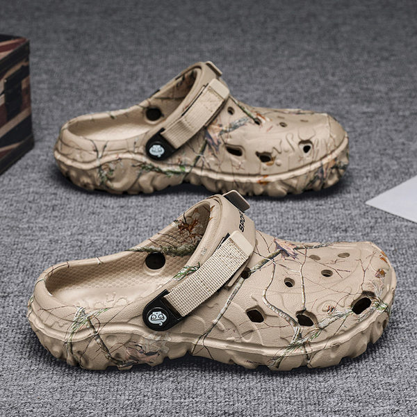 Dép sandal nam đế bệt thoáng khí kiểu lỗ tròn hai kiểu đeo — màu kaki, trắng, đen