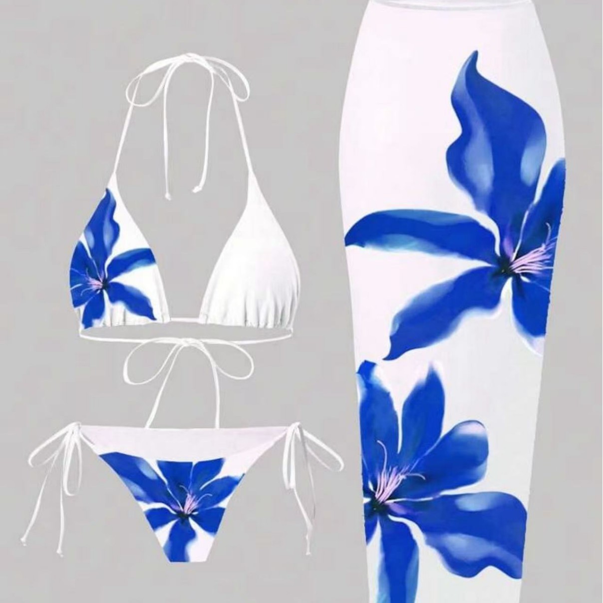 New Foreign Trade Cross-Border European and American Style Sexy Printed Three-Piece Swimsuit Amazon Charm Lily Custom Print Version