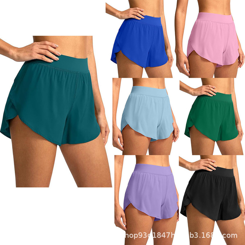 Cross-Border Women's High-Waist Sports Running Shorts Side Slits Casual Pants Gym Yoga Outing Shorts with Lining