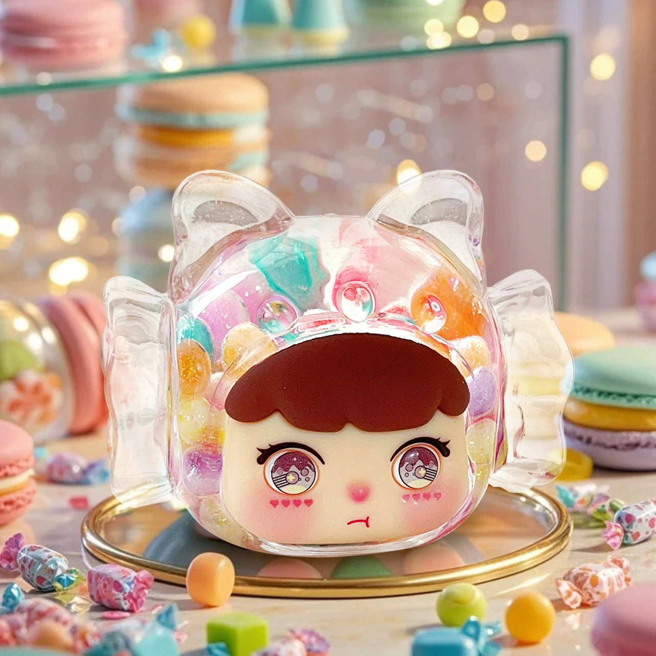 В наличии: Акриловый оригинальный декоративный элемент «Конфетная девочка» с многоцветным эффектом «текучий песок» для украшения рабочего стола