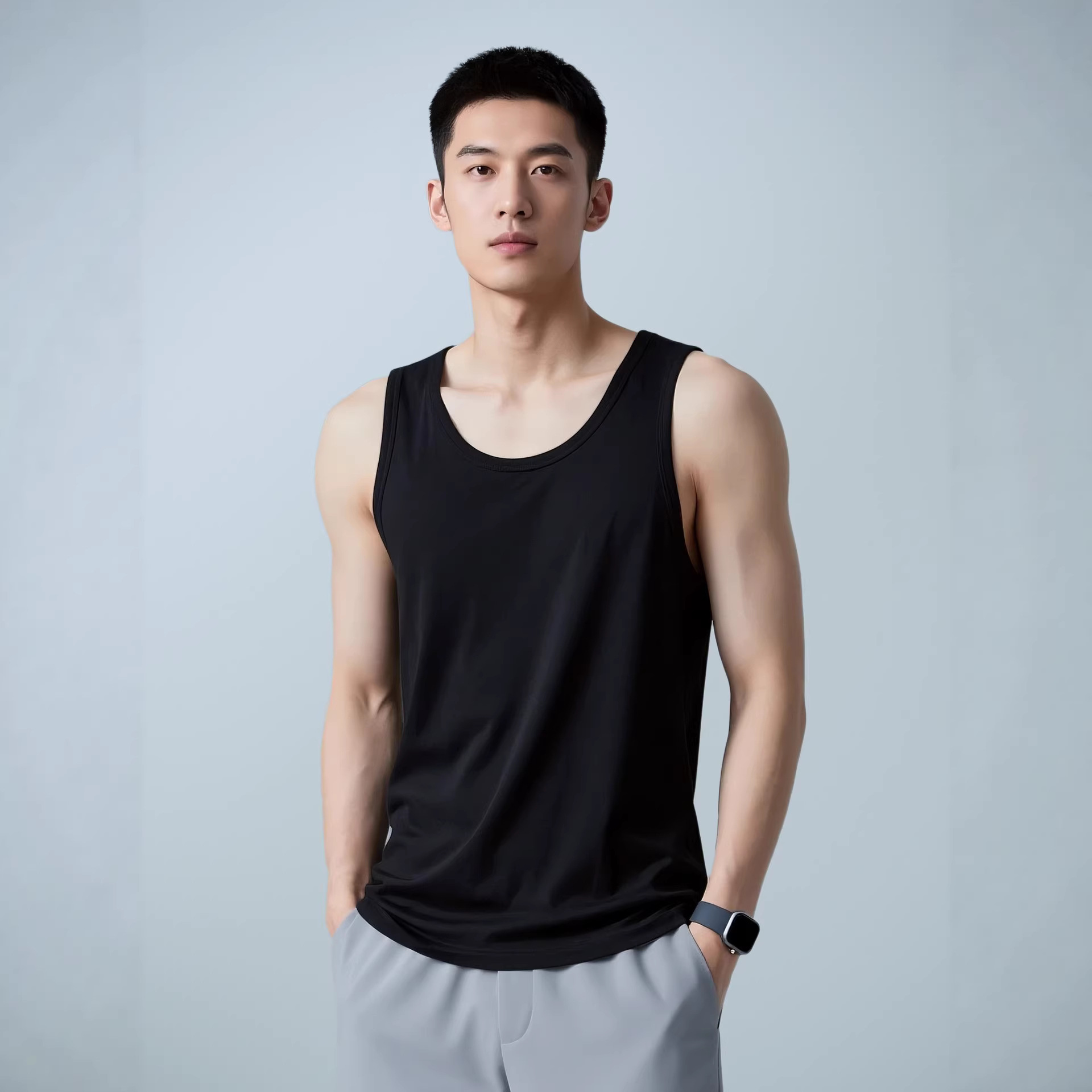Cross-border summer ice silk vest for men, quick-drying racerback sports fitness vest, white inner sleeveless T-shirt