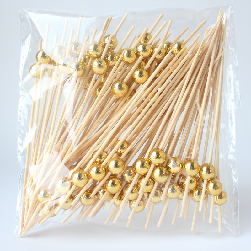アマゾン100本/バッグメッキ金珠果物串竹製果物フォーク使い捨て装飾竹串創意串串|undefined