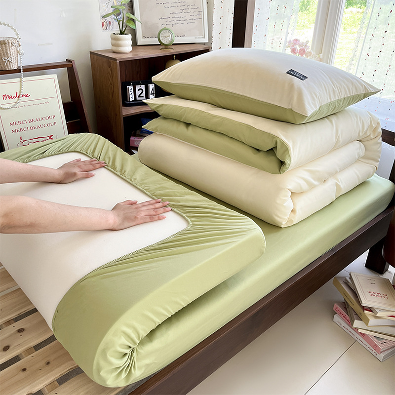 Dormitorio de estudiantes de tres piezas de cama de algodón, sábanas de algodón, colcha de cama de verano de cuatro piezas