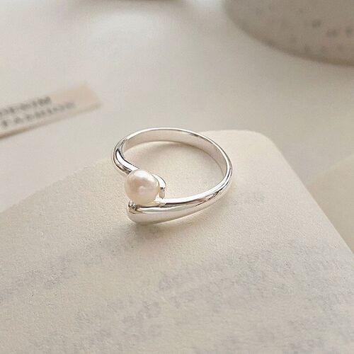 S925 Pure Silver French Lightweight Luxury Personality Pearl Ring for Women, Simple and Fashionable, Index Finger Ring, Unique Open Ring