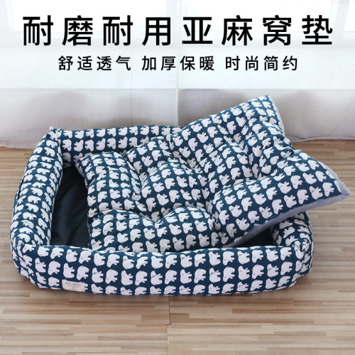 Universal double-sided mat for all seasons, thickened dog kennel, linen breathable sleeping den, warm pet kennel, cat and dog supplies factory wholesale