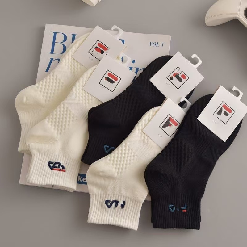Fl Embroidered Socks, Outdoor Mid-Length Summer Pure Cotton Sports Socks, Sweat-Absorbent, Breathable, Odor-Resistant, Unisex, Thin Style