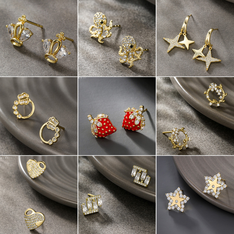 14K color Xuping joyería geometría estrella de amor auriculares de zircón ligero de lujo nicho sensación de mujer