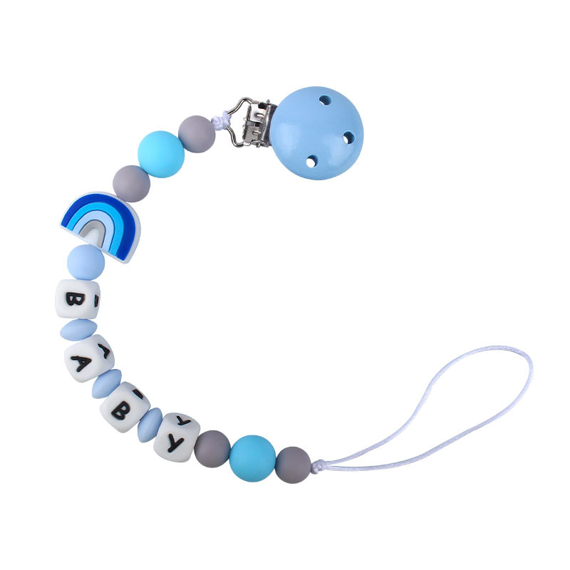 Bebé dibujos animados colorido rojo silicona teether stick teether nuevo bebé nombre pezón cadena anti-caída