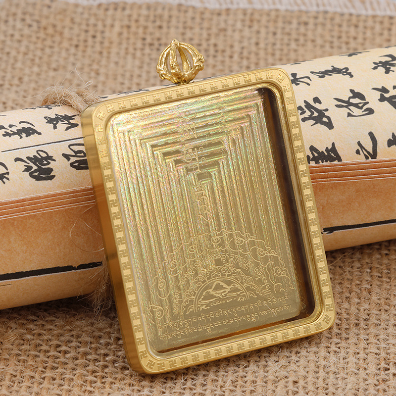 디자인 센스 성격 완 ZI KAGYU UHE 티베트인 티타늄 스틸 골든 REGONG THANGKA 박스 펜던트 양면 스퀘어 펜던트