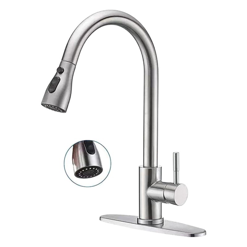 Cross-border foreign trade kitchen faucet hot and cold rotatable 304 stainless steel dish basin extraction telescopic sink faucet