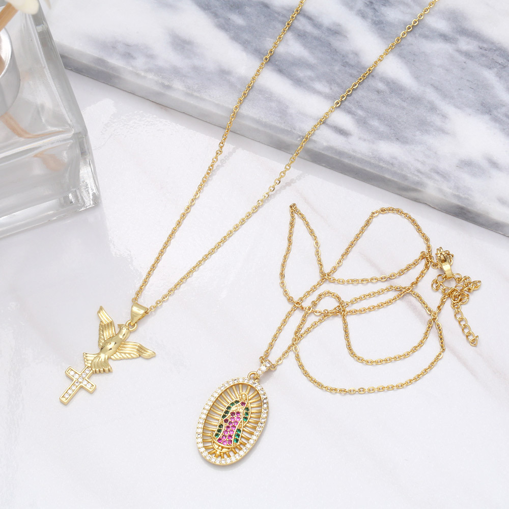 creative diamond-encrusted peace dove cross pendant copper zircon Virgin necklace
