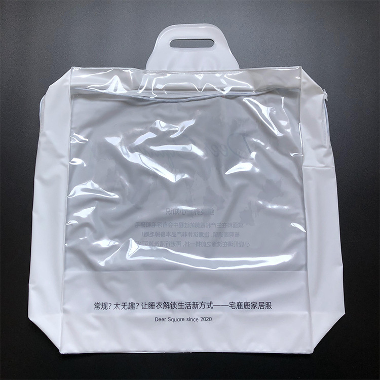 厂家印刷pvc乳白服装手提袋透明加厚睡衣绒类立体包装袋34*40+10