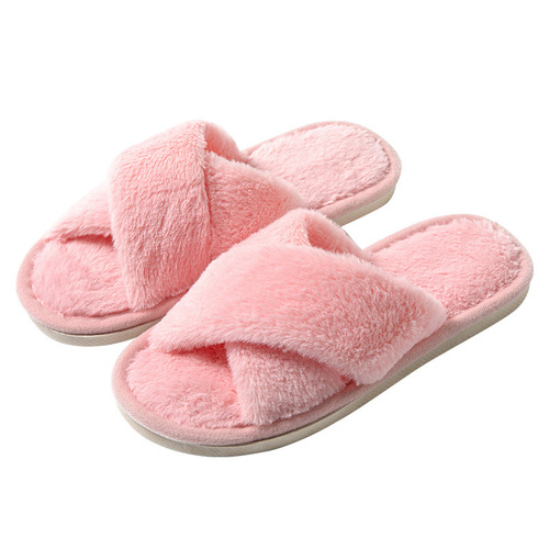 Cotton slippers for women in winter solid color indoor plush simple home couple warm plush confinement shoes foreign trade men